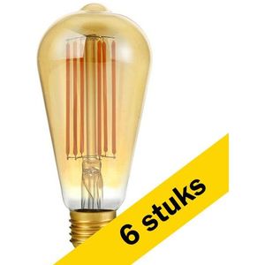 6x 123led LED lamp E27 | Edison ST64 | Filament | Goud | 2200K | Dimbaar | 6.5W (45W)