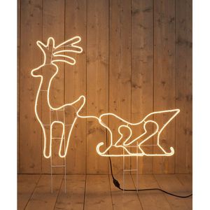 Neonverlichting hert met slee 92 x 115 cm | warm wit | voor buiten | 123led huismerk