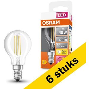 6x Osram LED lamp E14 | Kogel P40 | GlowDim | Filament | 2200-2700K | Dimbaar | 4W (40W)