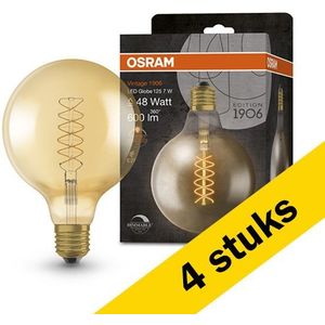 4x Osram LED lamp E27 | Globe G125 | Vintage 1906 Spiral | Goud | 2200K | Dimbaar | 7W (48W)