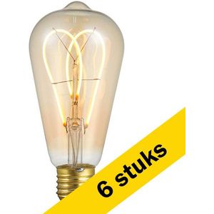 6x 123led LED lamp E27 | Edison ST64 | Filament | Goud | 2000K | Dimbaar | 5W (34W)