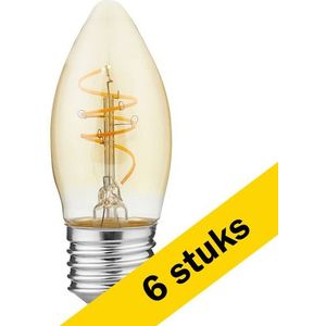 6x 123led LED lamp E27 | Kaars C35 | Filament | Goud | 2200K | Dimbaar | 4.2W (40W)