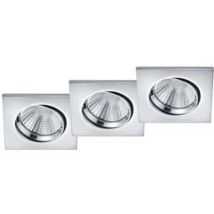 3x Led inbouwspot | Vierkant | Pamir | Chroom | Dimbaar | Ø 72mm | 5.5W