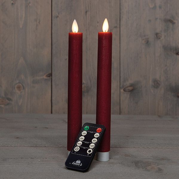 Anna's Collection LED Kaarsen - 2 ST - dinerkaarsen - bordeaux - afstandsbediening - 23 cm