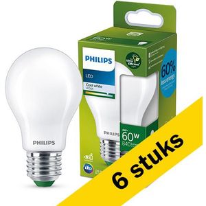 6x Philips LED lamp E27 | Peer A60 | Ultra Efficient | Mat | 4000K | 4W (60W)