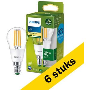 6x Philips LED lamp E14 | Kogel P45 | Ultra Efficient | Filament | Helder | 2700K | 2.3W (40W)