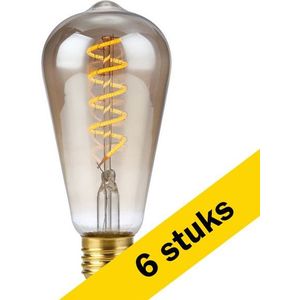 6x 123led LED lamp E27 | Edison ST64 | Filament | Goud | 2000K | Dimbaar | 4W (21W)