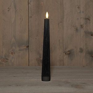Led dinerkaars 27 cm | Zwart | Ribbel | 3D vlam | 1 stuk