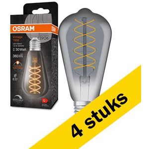 4x Osram LED lamp E27 | Edison ST64 | Vintage 1906 Spiral | Smoke | 1800K | Dimbaar | 7.8W (30W)