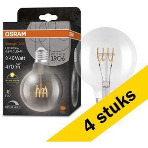4x Osram LED lamp E27 | Globe G95 | Vintage 1906 Spiral | Helder | 2700K | Dimbaar | 4.8W (40W)