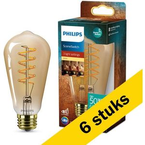 6x Philips LED lamp E27 | SceneSwitch | WarmGlow | Amber | Filament | 2700K | 7W (50W)