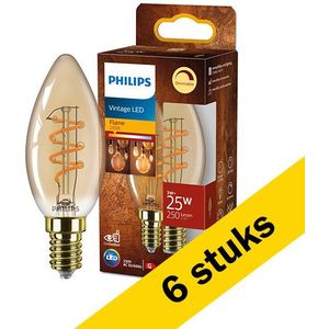 6x Philips LED lamp E14 | Kaars B35 | Filament | Goud | 2200K | Dimbaar | 3W (25W)