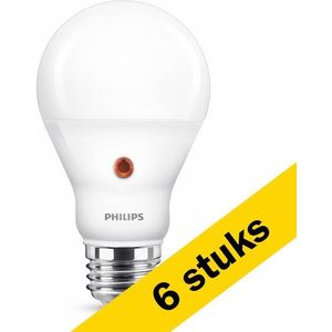 6x Philips LED lamp E27 | Peer A60 | Sensorlamp dag/nacht | Mat | 2700K | 7.5W (60W)