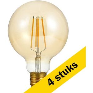 4x 123led LED lamp E27 | Globe G95 | Filament | Goud | 2200K | Dimbaar | 4W (32W)