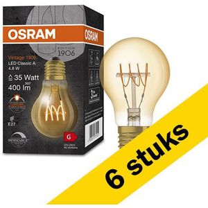 6x Osram LED lamp E27 | Peer A60 | Vintage 1906 Spiral | Goud | 2200K | Dimbaar | 4.8W (35W)