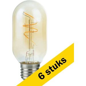 6x 123led LED lamp E27 | Buis T45 | Filament | Goud | 2200K | Dimbaar | 4.2W (40W)