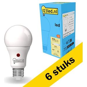 6x 123led LED lamp E27 | Peer A60 | Mat | Daglichtsensor | 2700K | 8W (60W)