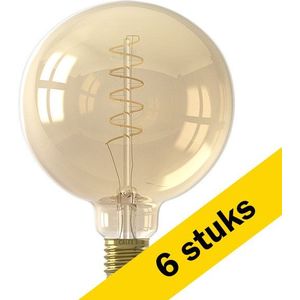 6x Calex LED lamp E27 | Globe G125 | Filament | Goud | 2100K | Dimbaar | 3.8W (25W)