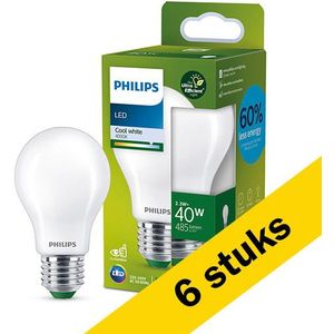 6x Philips LED lamp E27 | Peer A60 | Ultra Efficient | Mat | 4000K | 2.3W (40W)