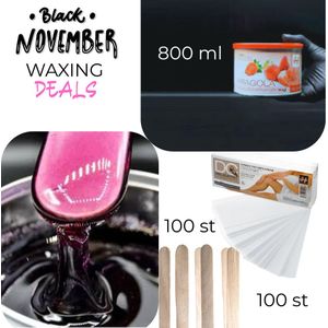 Black November Wax Deal: striphars Holiday Strawberry 800 ml + 100 strips en 100 spatels
