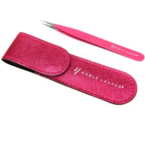 Wimper pincet Recht donkerroze in beschermhoes