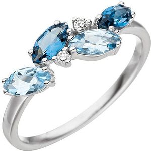 SIGO Damen Ring 585 Weißgold 4 Blautopase hellblau blau 2 Diamanten Brillanten