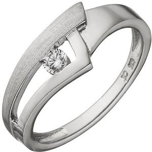 SIGO Damen Ring 925 Sterling Silber teil matt 1 Zirkonia Silberring
