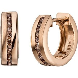 SIGO Creolen rund 925 Silber rotgold vergoldet teil matt mit Zirkonia Ohrringe