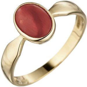 SIGO Damen Ring 333 Gold Gelbgold 1 Koralle rot Goldring