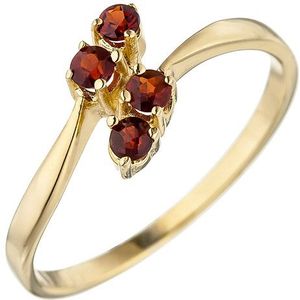 SIGO Damen Ring 375 Gold Gelbgold 4 Granate rot Goldring Granatring