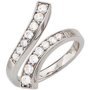 SIGO Damen Ring offen 925 Sterling Silber rhodiniert 14 Zirkonia Silberring