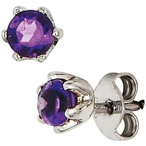 SIGO Ohrstecker rund 925 Sterling Silber rhodiniert 2 Amethyste lila violett Ohrringe