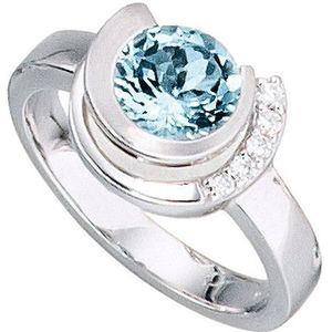 SIGO Damen Ring 585 Gold Weißgold 1 Aquamarin hellblau blau 5 Diamanten Brillanten