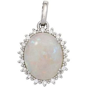 SIGO Anhänger oval 585 Gold Weißgold 1 Opal 18 Diamanten Brillanten 0,10ct.