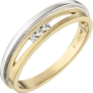 SIGO Damen Ring 375 Gold Gelbgold Weißgold bicolor matt 3 Zirkonia Goldring