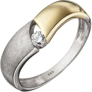SIGO Damen Ring 925 Sterling Silber bicolor vergoldet matt 1 Zirkonia Silberring