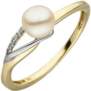 SIGO Damen Ring 333 Gelbgold Weißgold bicolor 1 Süßwasser Perle 6 Zirkonia