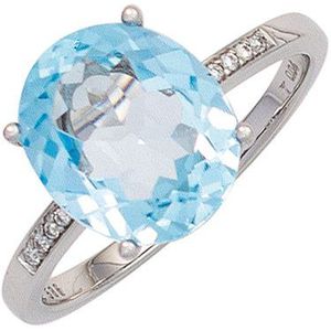 SIGO Damen Ring 585 Gold Weißgold 1 Blautopas hellblau blau 8 Diamanten Brillanten