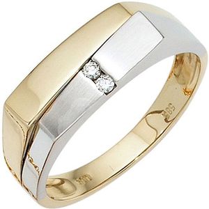 SIGO Herren Ring 585 Gold Gelbgold Weißgold mattiert 2 Diamanten Brillanten Goldring