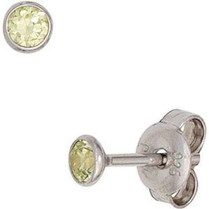 SIGO Ohrstecker rund 925 Sterling Silber rhodiniert 2 Zirkonia hellgrün grün Ohrringe