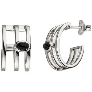 SIGO Halbcreolen 925 Sterling Silber 2 Onyxe Ohrringe Creolen Silberohrringe
