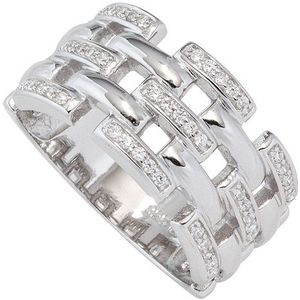 SIGO Damen Ring breit 925 Sterling Silber rhodiniert mit Zirkonia Silberring