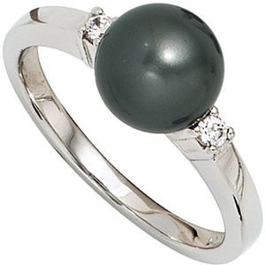 SIGO Damen Ring 925 Sterling Silber rhodiniert 2 Zirkonia Perlenring Silberring