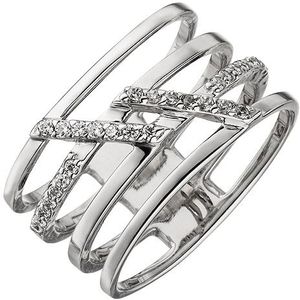 SIGO Damen Ring 4-reihig breit 925 Sterling Silber 28 Zirkonia Silberring