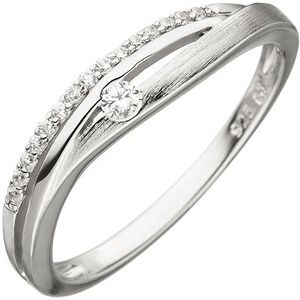 SIGO Damen Ring 925 Sterling Silber teil matt 16 Zirkonia Silberring