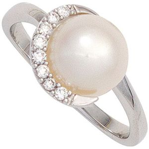 SIGO Damen Ring 585 Gold Weißgold 1 Süßwasser Perle 8 Diamanten Brillanten Goldring