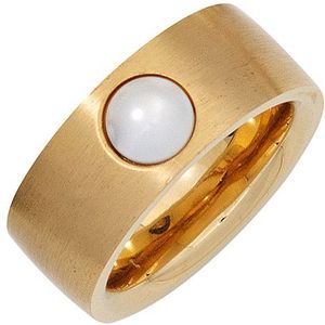 SIGO Damen Ring breit Edelstahl gold farben beschichtet 1 Süßwasser Perle Perlenring