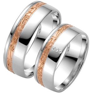 LOVE by Goettgen Trauringe Paar, Weiss/Rosé 333 Gold u. 500 Palladium, Eheringe, bei Damenring inkl. 3 Brillanten