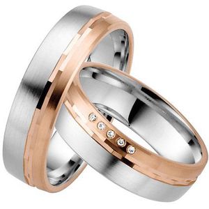 LOVE by Goettgen Trauringe Paar, Weiss/Rosé 333 Gold, Eheringe, bei Damenring inkl. 5 Brillanten