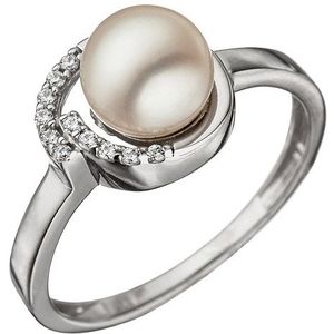 SIGO Damen Ring 925 Sterling Silber mit 1 Süßwasser Perle und Zirkonia Perlenring